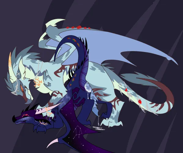 King Borealis, of the ice wings, making sure a lesser dragon knows his place hehe (my OC, made by A_bananaphone)