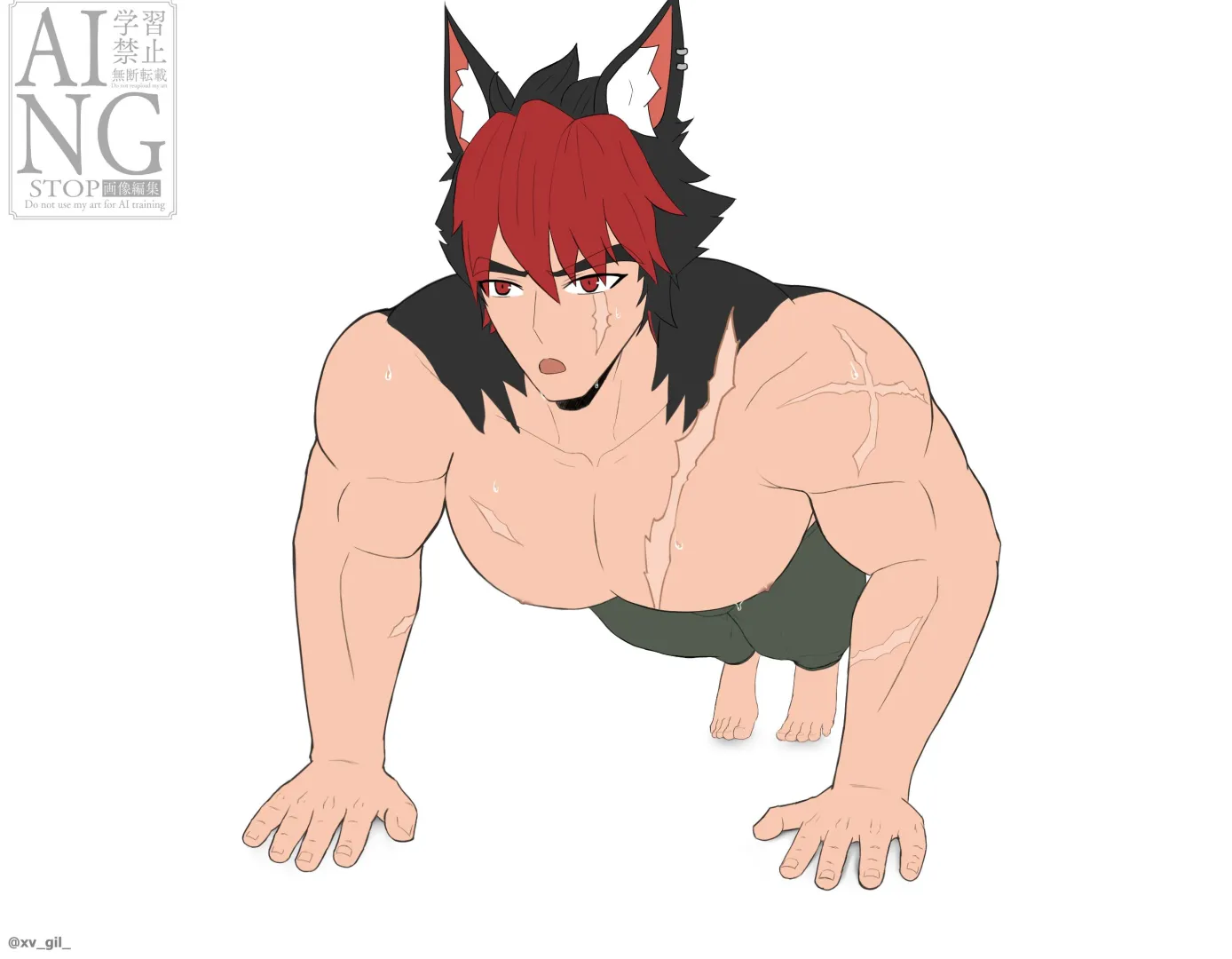 Komano doing Push-ups. (Art by me)