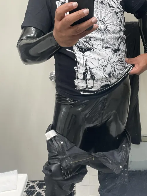 Leather jeans over latex