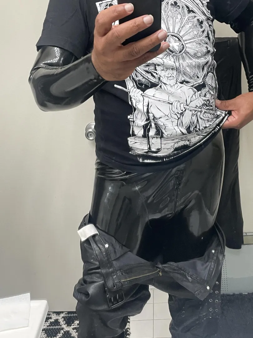 Leather jeans over latex