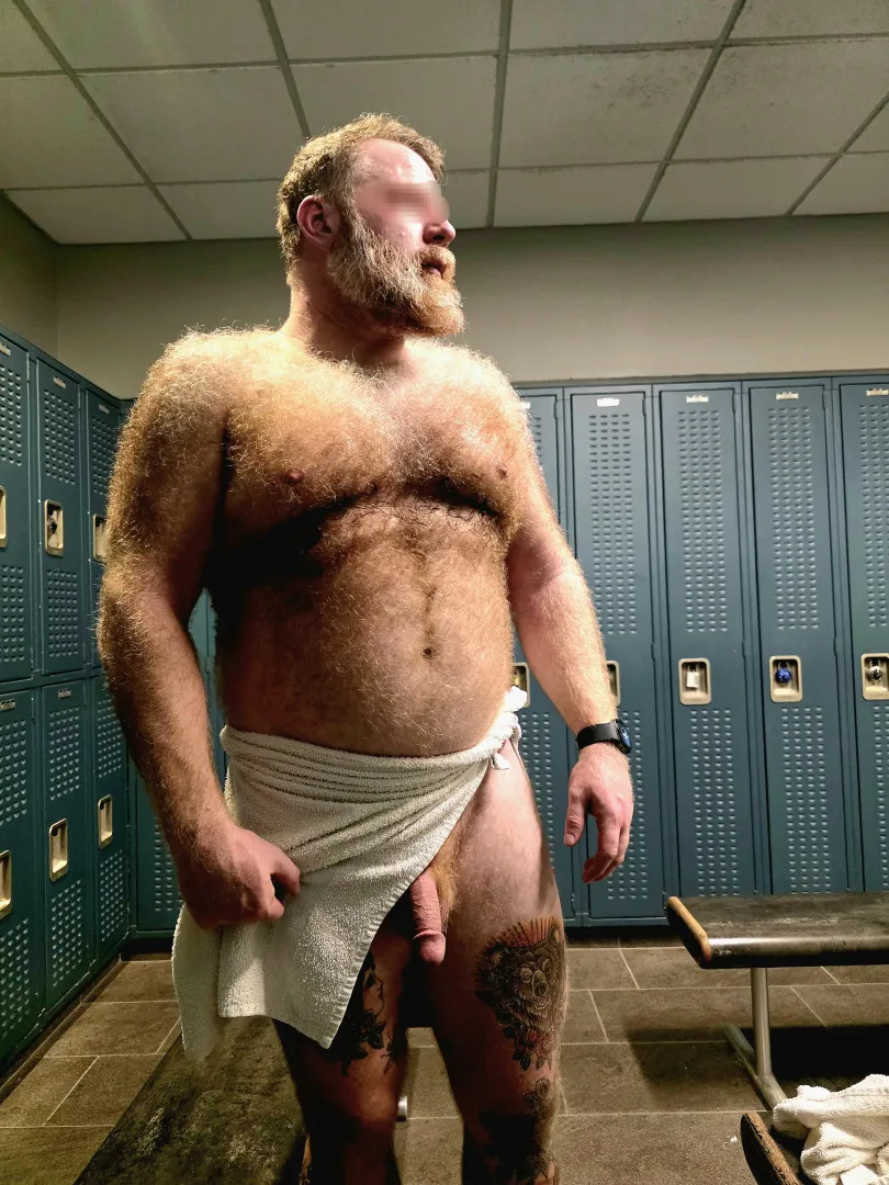 Locker room beard and showing off that semi.