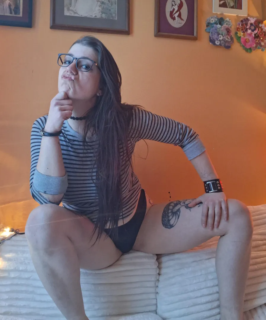 Long dark hair and glasses