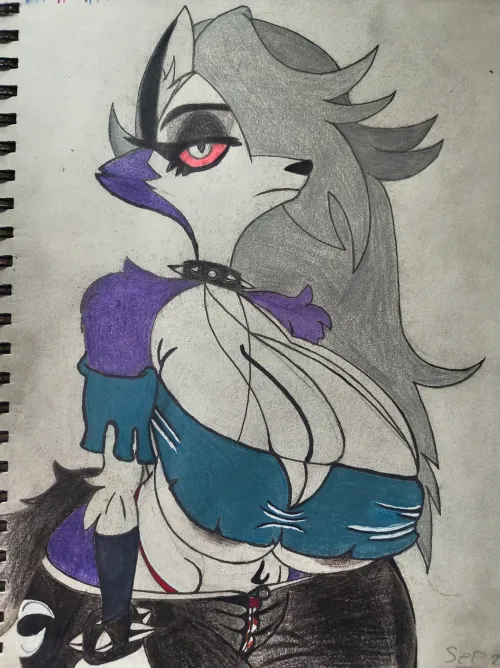 Loona Wolf - Somebody dyed her fur purple she's not impressed!  Drawing by (krystalF0xMcCloud)