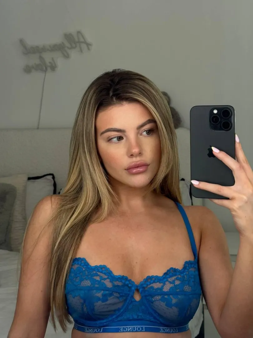 Love contrast between blue lingerie and my hair