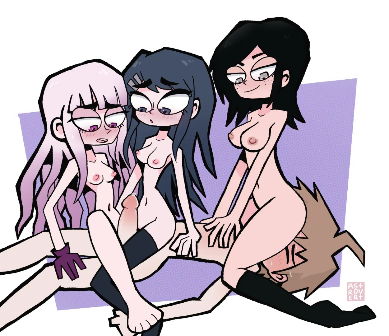 Makoto being pleased by 3 girls