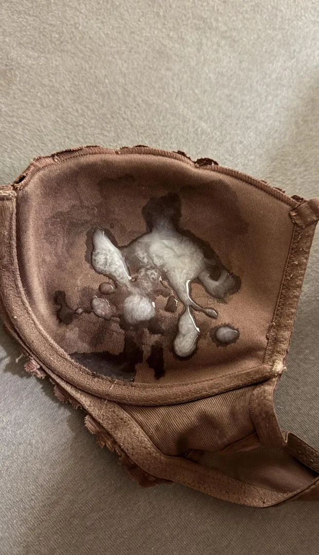 Maybe one of my biggest loads yet - the big spot near the wire is precum only - love this push up bra