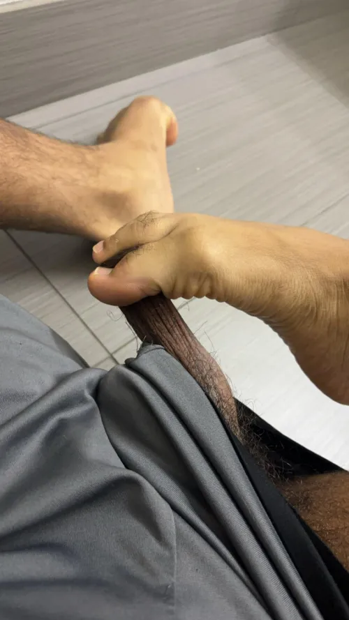 Me tugging on my balls