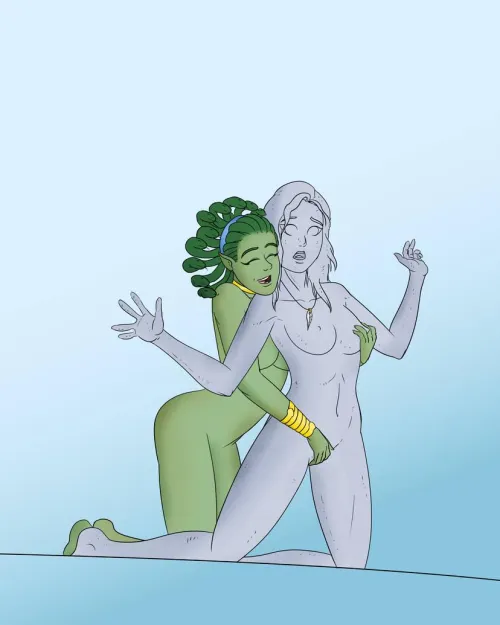 Medusa groping her victim by UnfortunateWanderers on deviantart