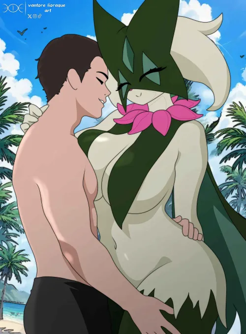 Meowscarada y el humano en la playa