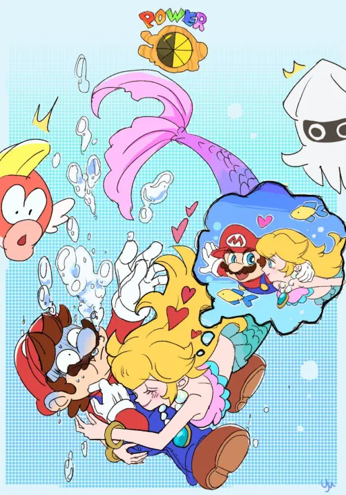 Mermaid Peach with her human (agua_mp)