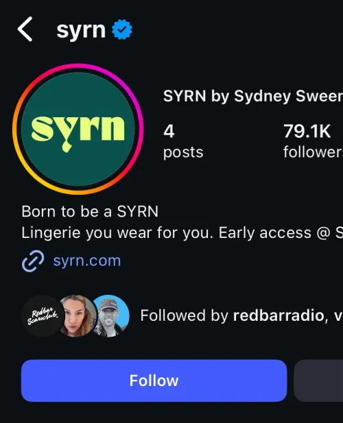 Mike is definitely still alive & well enough to keep up with light news as he is following the today announced SYRN Sydney Sweeney Lingerie line!