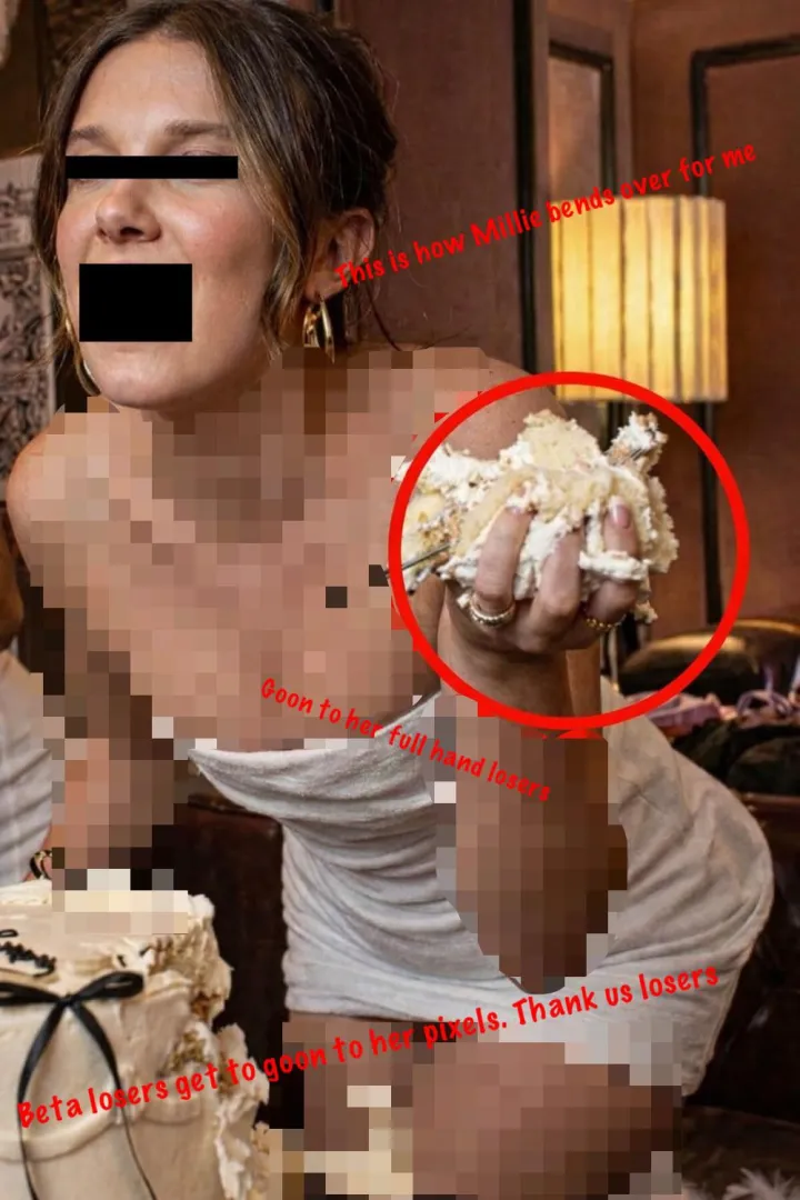 Millie Bobby Brown only bends over for real me. Goon to her pixels losers. If your lucky she might rub her cake covered hand all over your pathetic face