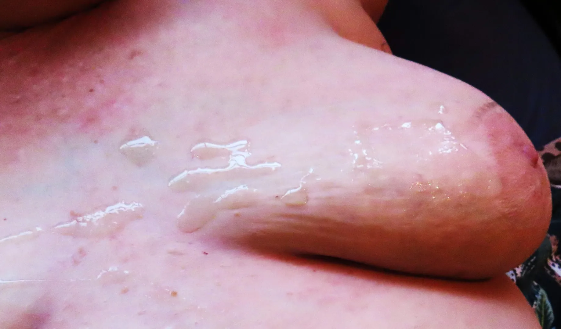 More cum on BBW tits.