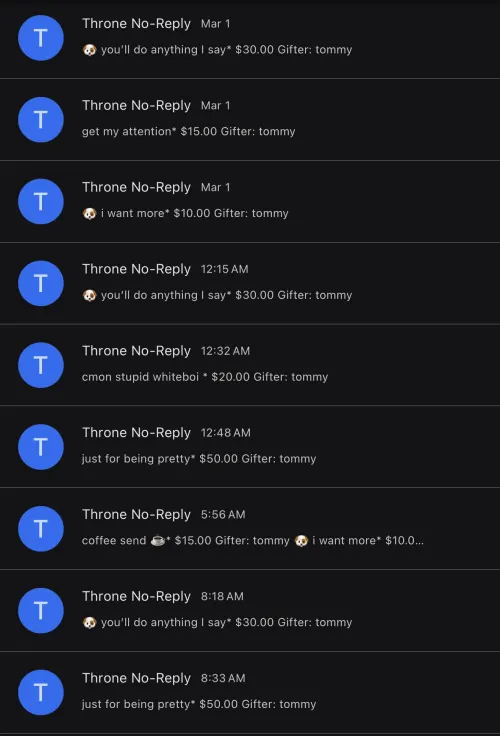 my ATM sub has me SHOWERED in sends by my demandKEEP PUMPING