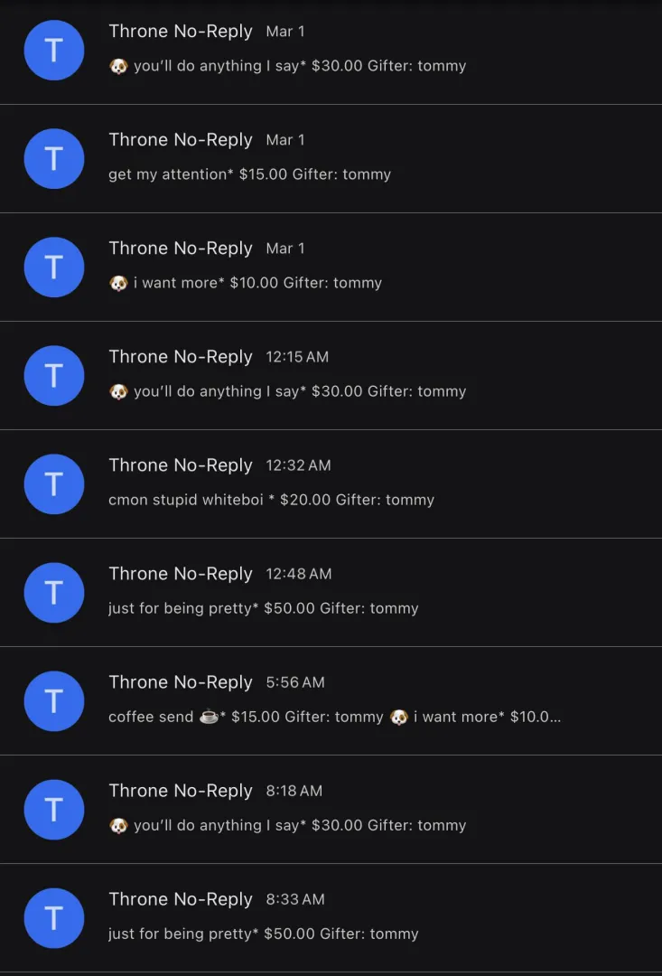 my ATM sub has me SHOWERED in sends by my demandKEEP PUMPING