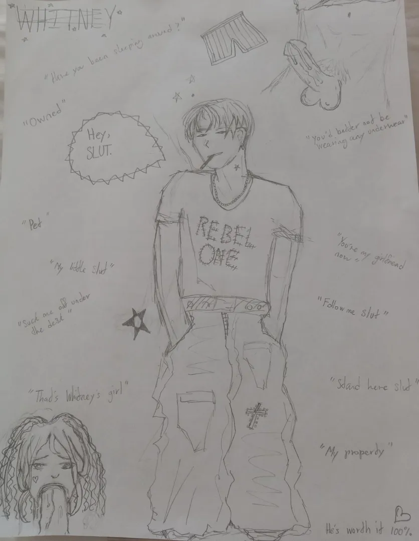 My Whitney sheet! Never used to like them before they became my LI, but they make school a bit safer. Who should I draw next?