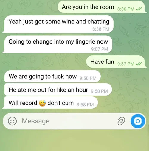 My wife is on her first overnight with a bull