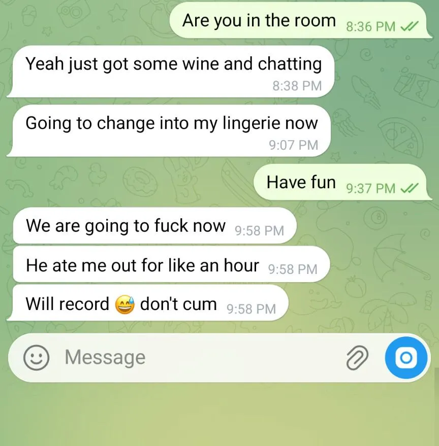 My wife is on her first overnight with a bull