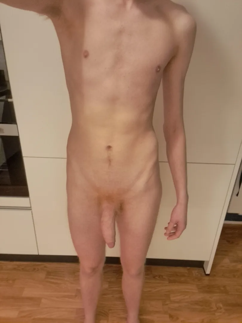 Naked in the kitchen