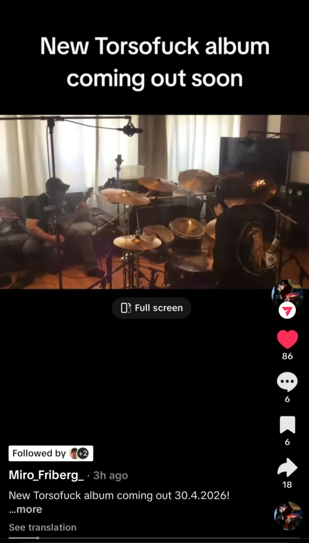 New Torsofuck album announced by the drummer on Tiktok.