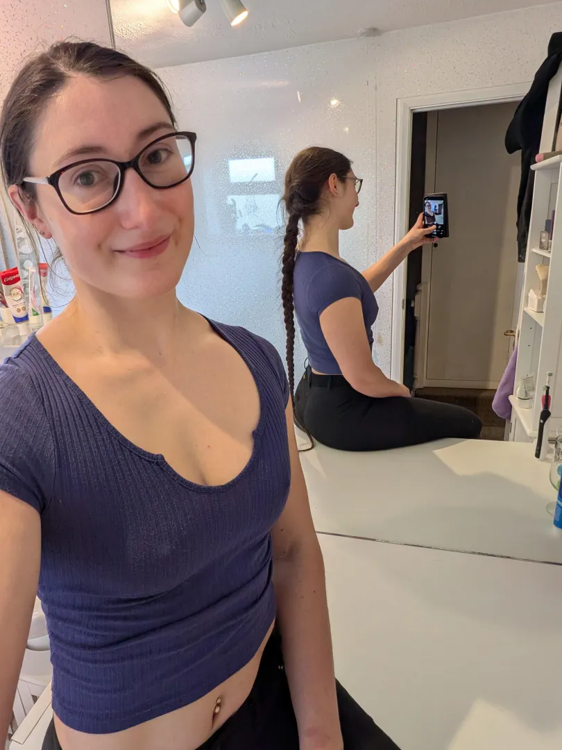 No makeup needed! Glasses and this long braid are all I need today