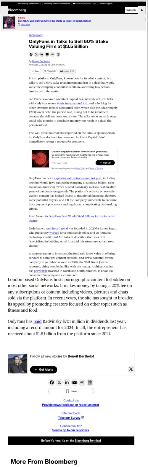 Onlyfans in talks to sell 60 percent stake with OF being valued at 3.5 billion