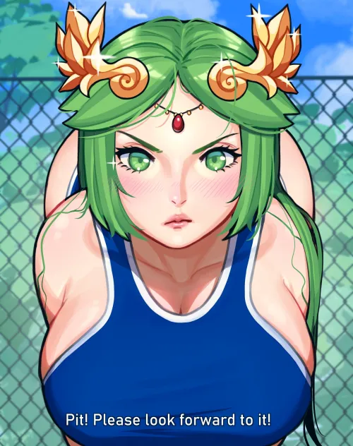 Palutena's message to look forward to the New Year! And for Pit to look forward to her body getting wet at the pool
