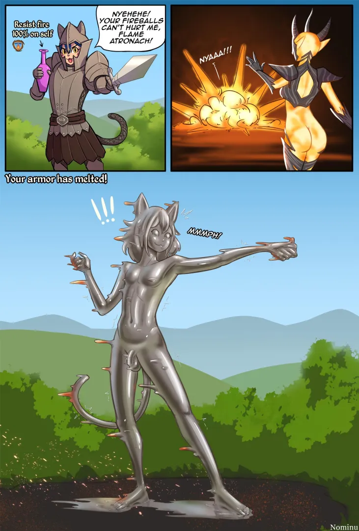 Petrified catboy, art by Nominu.