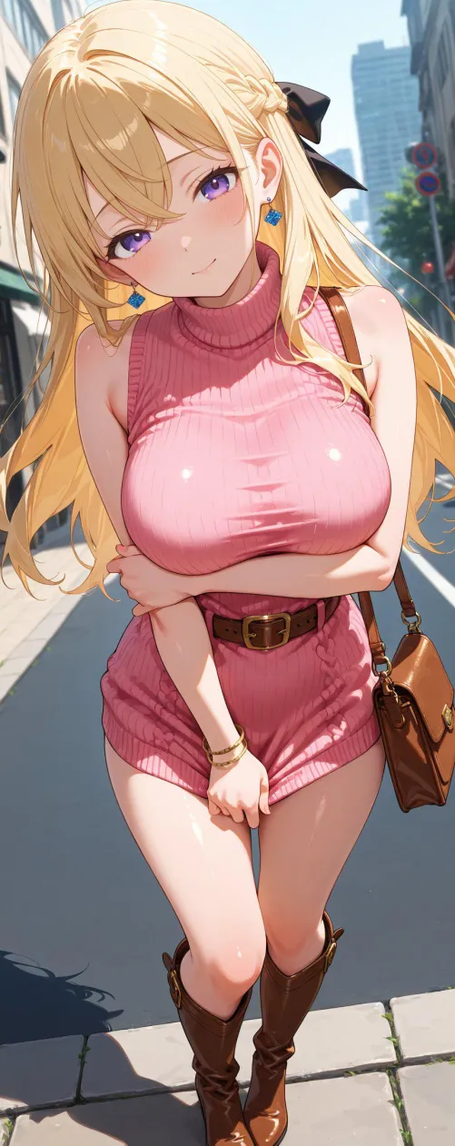 Pink Knit Dress & Boots