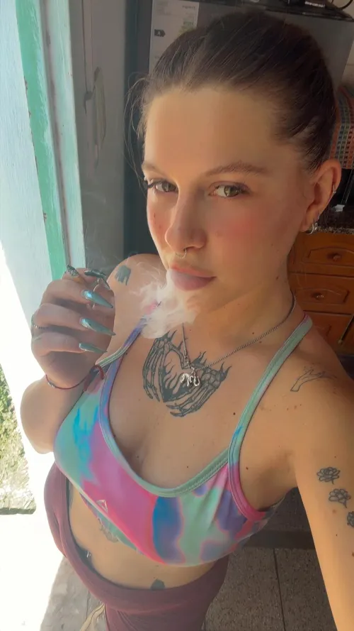 Post-workout ritual: stretch, hydrate… and make you weak watching me smoke