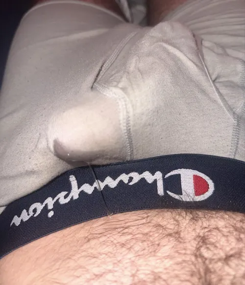 Precum soaking through onto my stomach