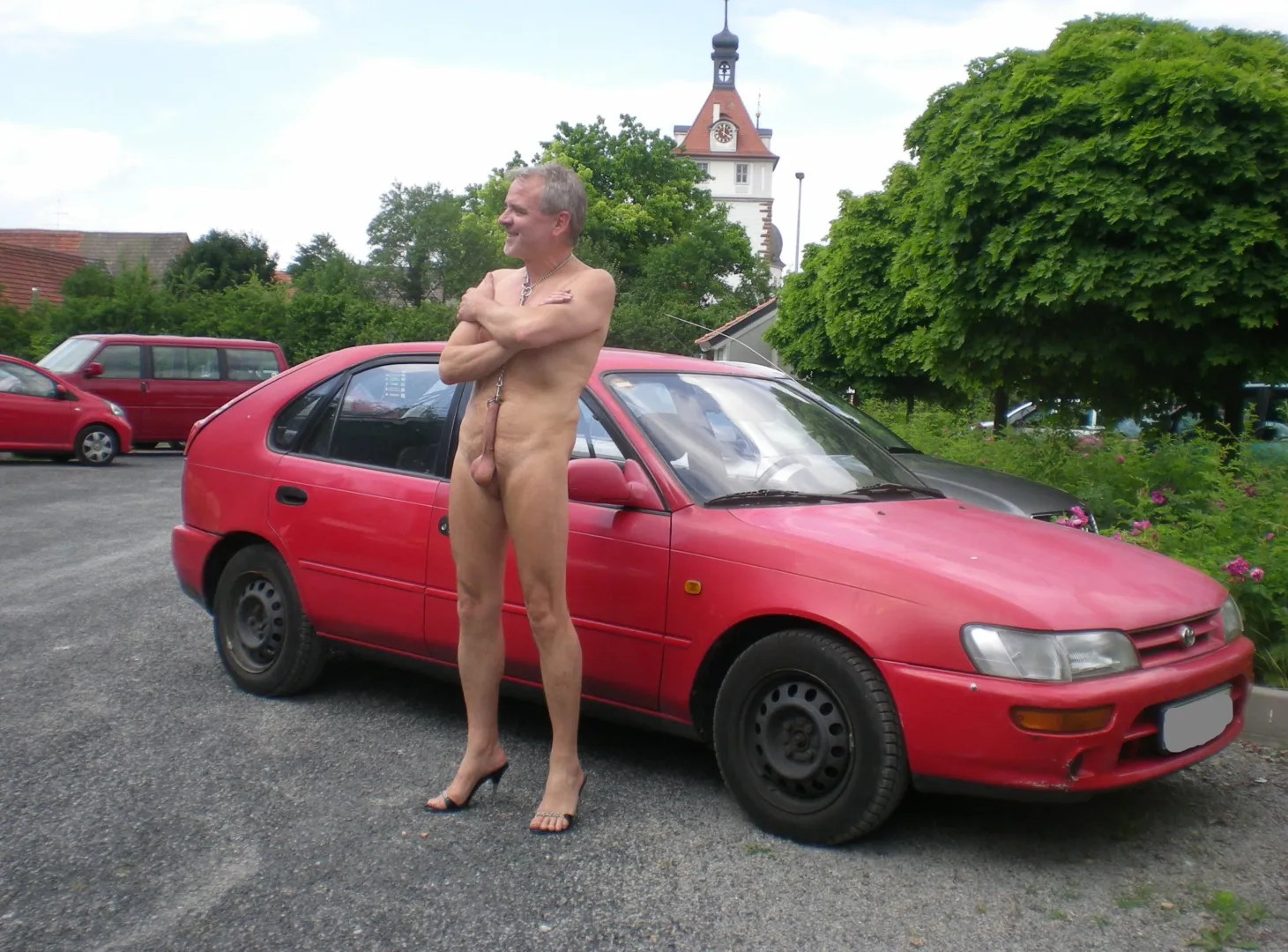 Pulled up cock in public