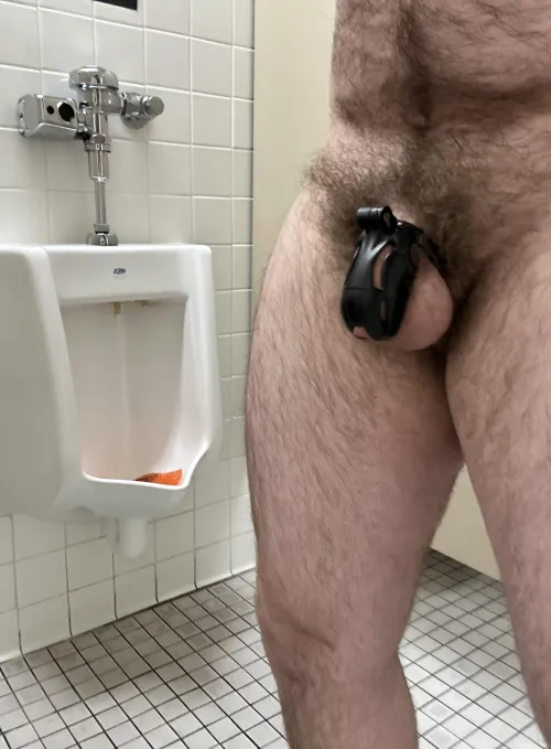 Quick cage check by the urinals 