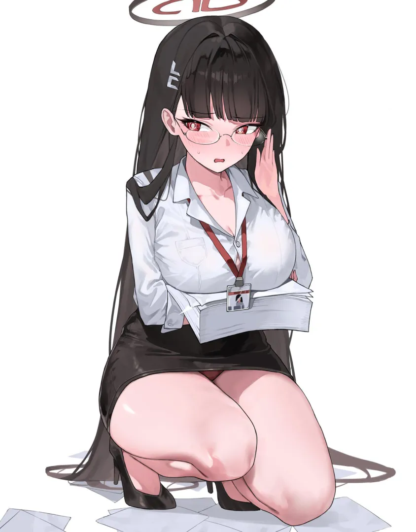 Rio dropped her papers (cham) [Blue Archive]