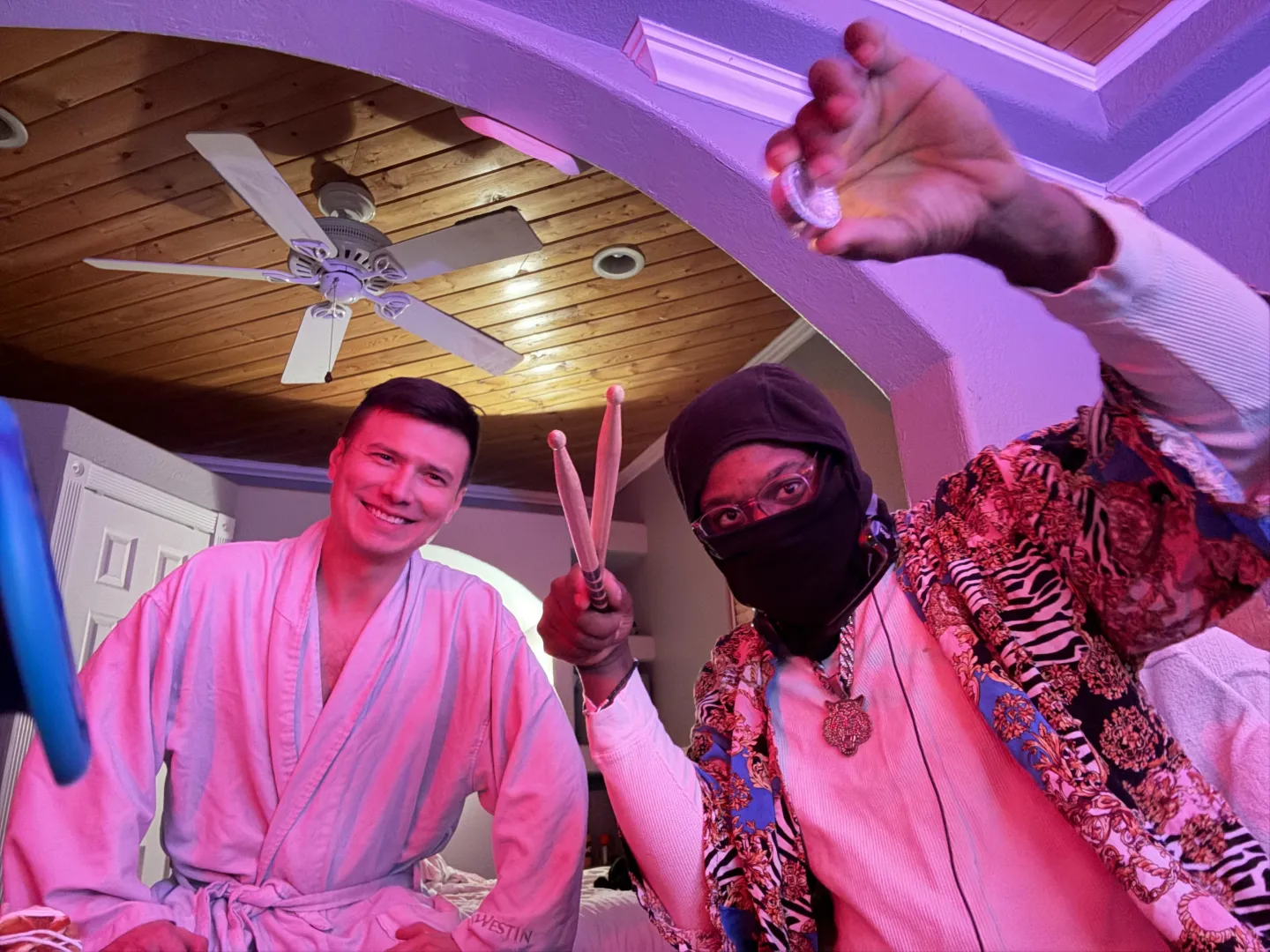 Robe party. Chet and JC putting the pussy on the chain wax. https://chaturbate.com/p/bungalowentertainment/?tab=bio