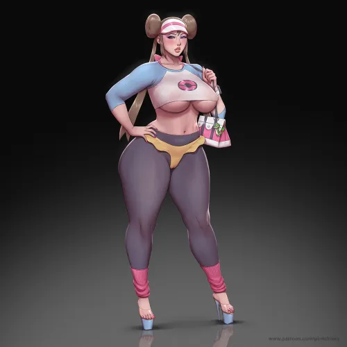 Rosa is a bimbo slut with great high-heels, legging, make-up and underboobs (pinkdrawz)