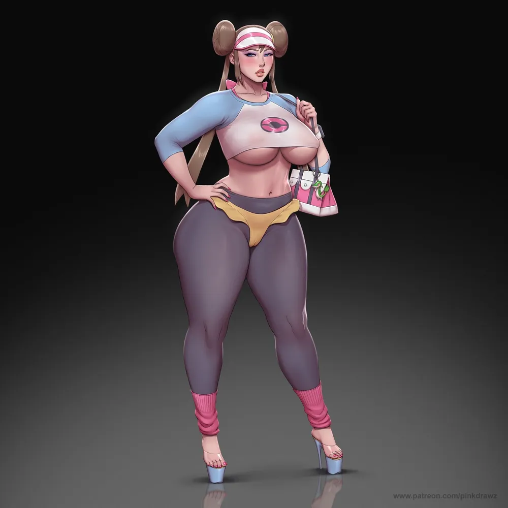 Rosa is a bimbo slut with great high-heels, legging, make-up and underboobs (pinkdrawz)