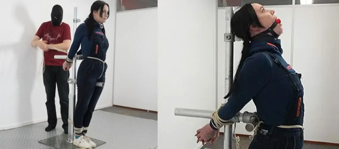 Roxy is tied to the figurehead frame