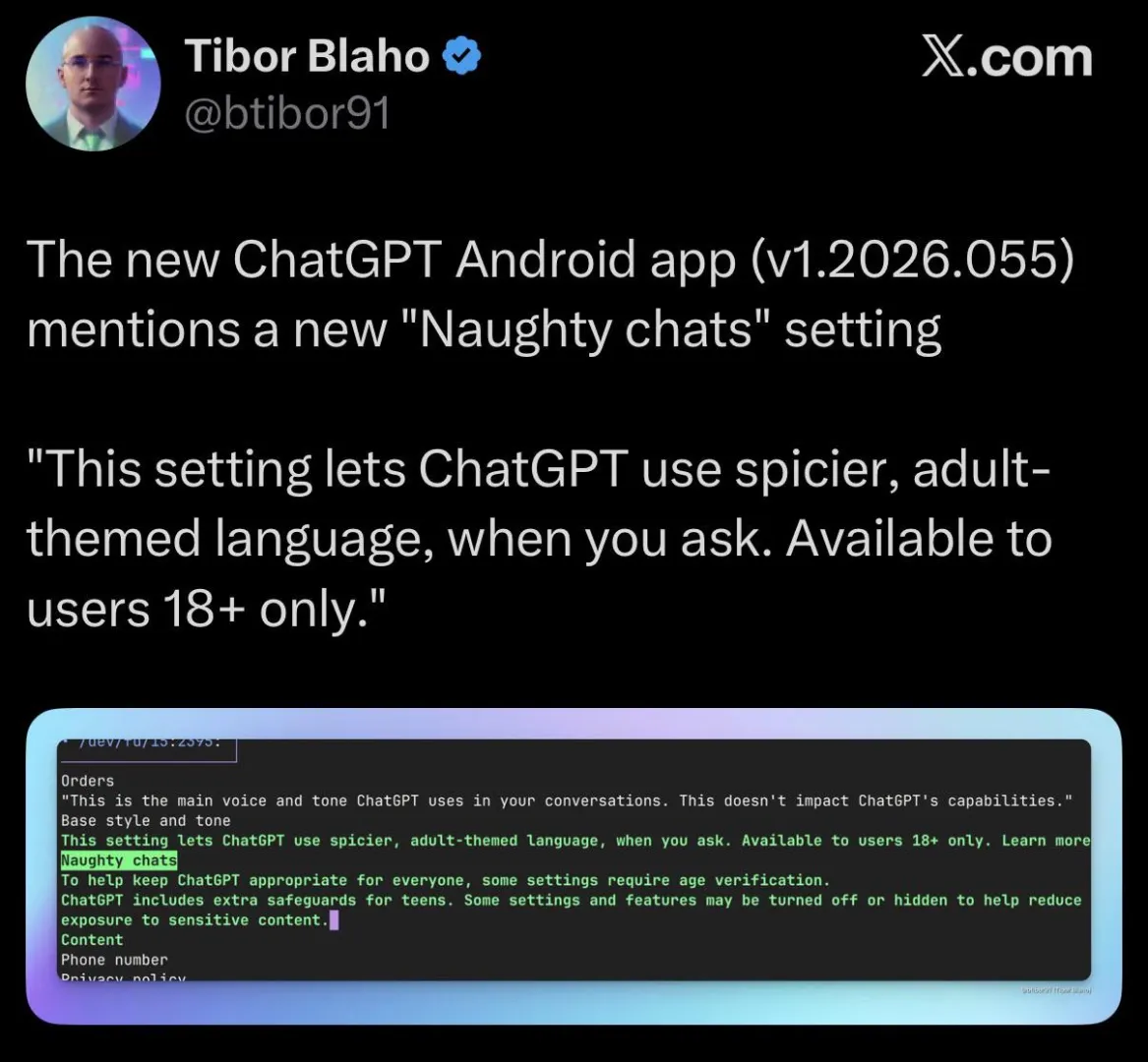 Saw this on X (Twitter) GPT Adult Mode