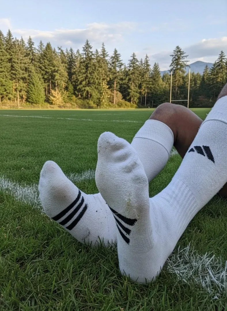 Selling my knee-high Adidas socks, have seen a week of intense rugby practice. Perfectly worn in just how you like it! Perfect for adding to your collection.