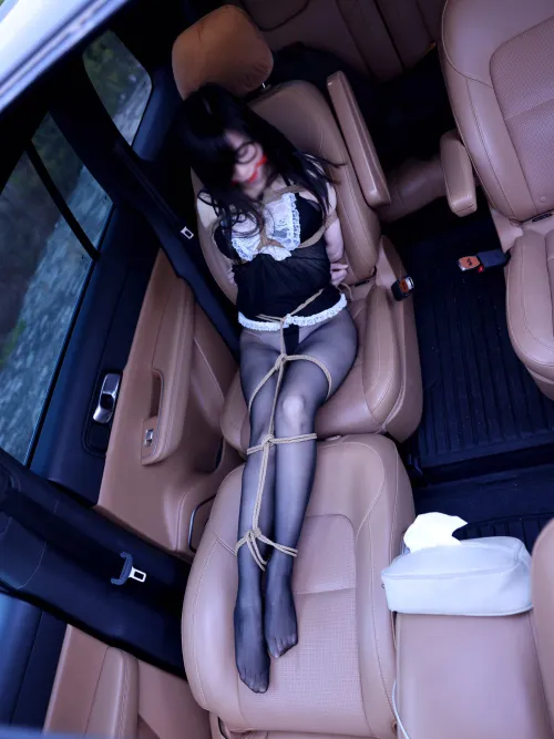 Sexy asian girl tied up in a car
