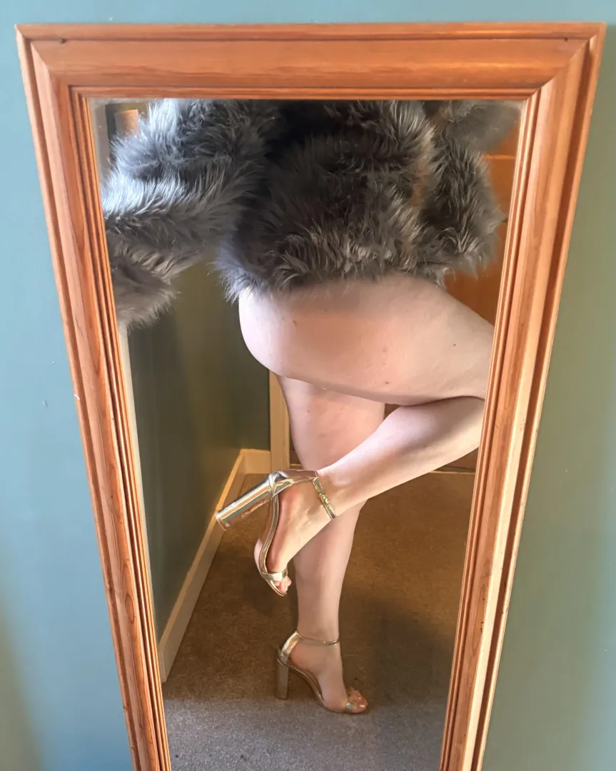 Sexy heels, fluffy coat & nothing underneath