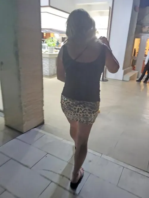 Sexy leopard leather mini skirt, see through top for dinner and the show