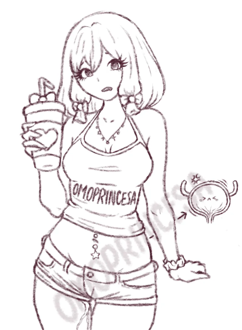 She has to finish it all before she gets permission to pee 