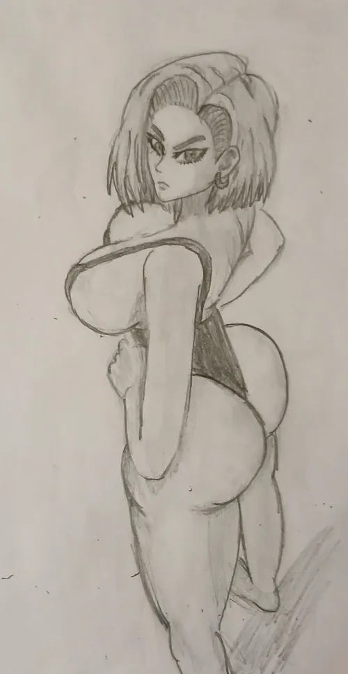 She looks annoyed at wearing that swimsuit (Android 18)