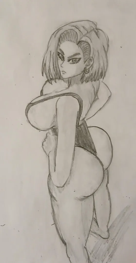 She looks annoyed at wearing that swimsuit (Android 18)
