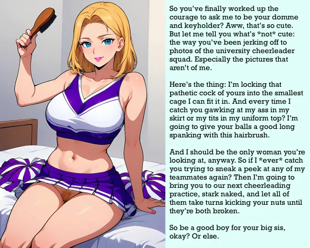 She'll be your keyholder, but she's not happy with you jerking off to her teammates… [AI Image] (punishment81 on ImageFap)