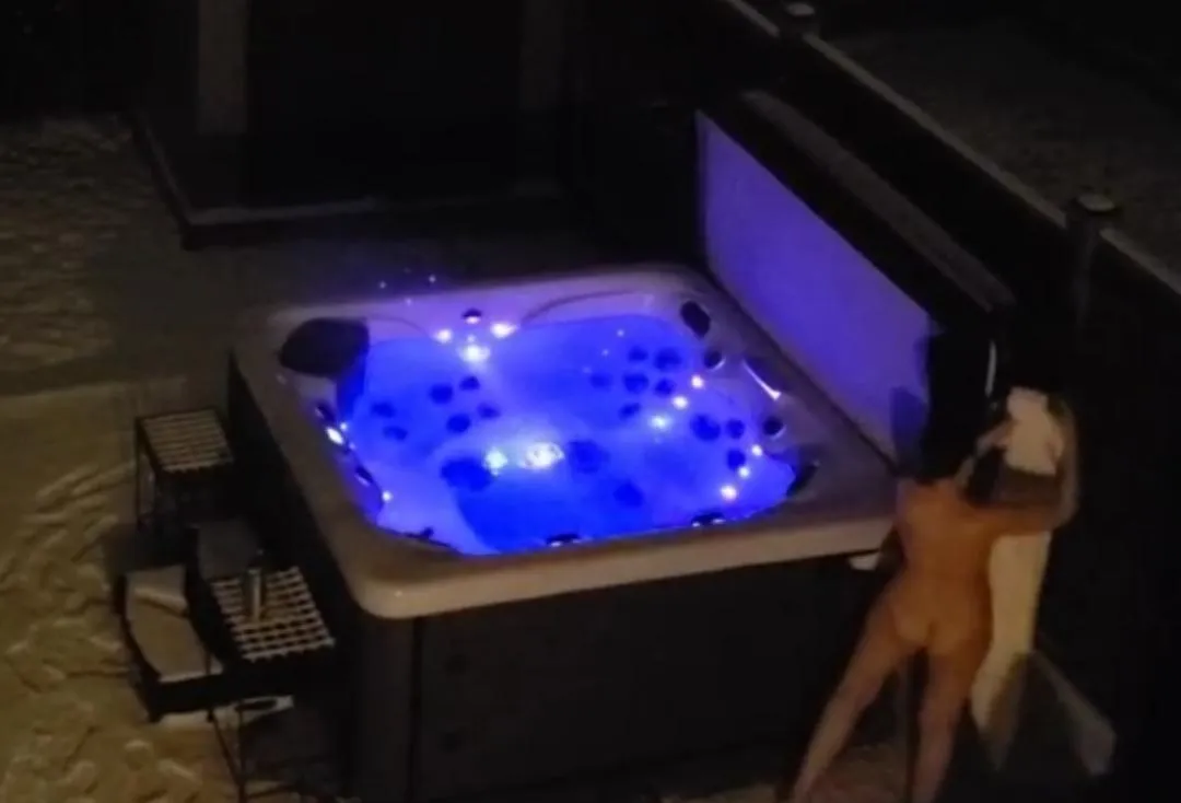 Shovelling done... For now at least. Time for the hot tub. This was last night before the snow started!