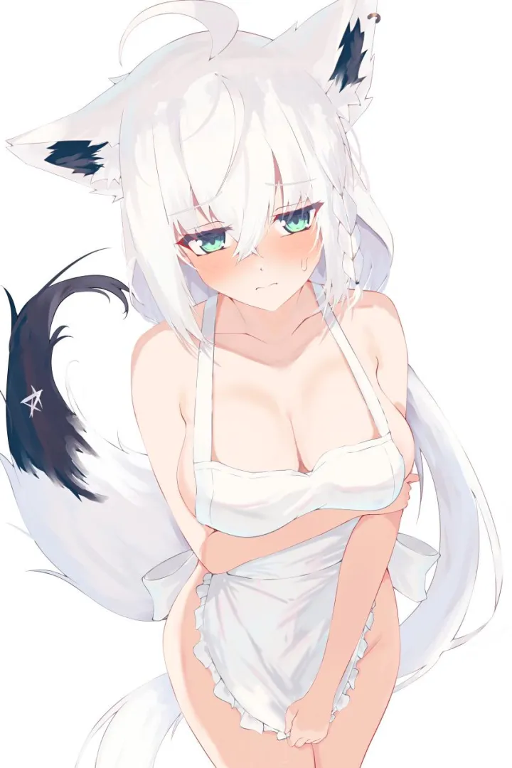 Shy Fubuki in naked apron
