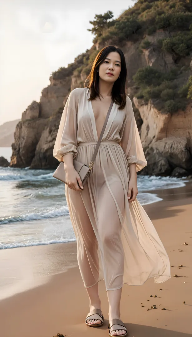 SIL at the beach, in sheer dress